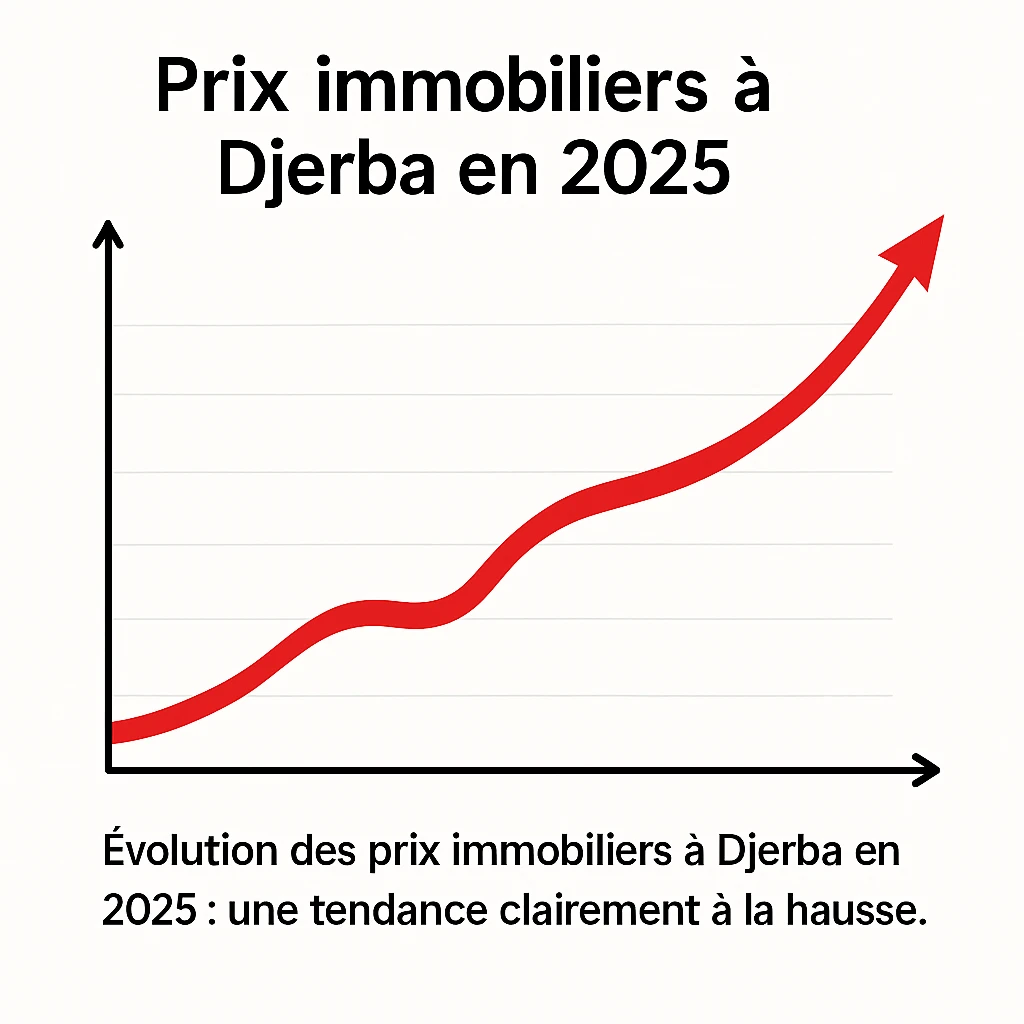 Prix immobilier Djerba 2025 – graphique Graphique du marché immobilier Djerba 2025 montrant la hausse des prix